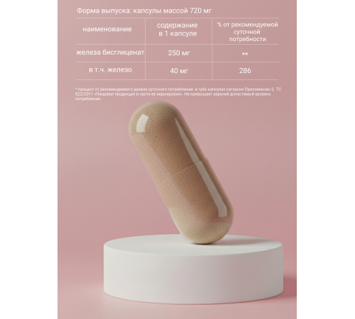 Железа бисглицинат хелат Iron Bisglycinate 60 капсул