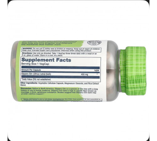 Кора скользкого вяза, Slippery Elm, 400 mg, 100 VegCaps