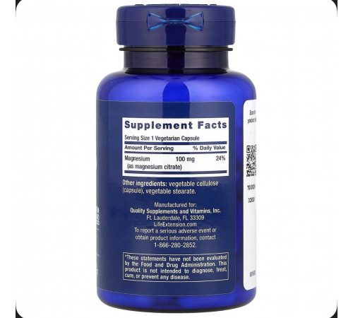 Цитрат Магния 100 мг 100 вег капсул, Magnesium Citrate 100 mg 100 vegcaps